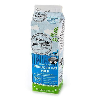 Sunnyside Farms Reduced Fat Milk 2%, Quart
