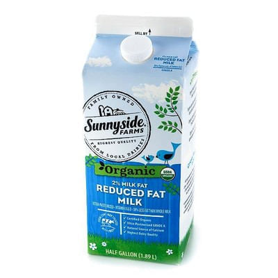 Sunnyside Farms Organic Reduced Fat Milk Half Gallon