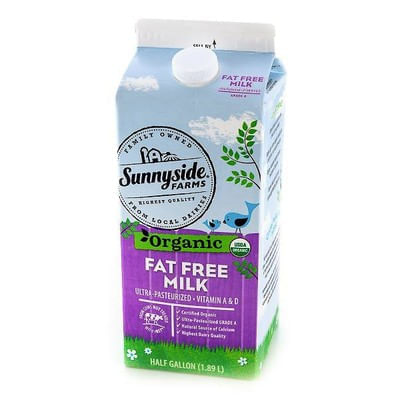 Sunnyside Farms Organic Fat Free Milk Half Gallon