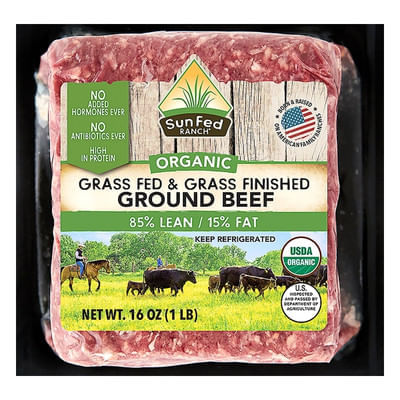 SunFed Ranch Organic Grass-Fed & Grass-Finished Ground Beef, 85% Lean